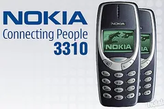 Dwa telefony Nokia 3310 obok logo Nokia i hasła „Connecting People”